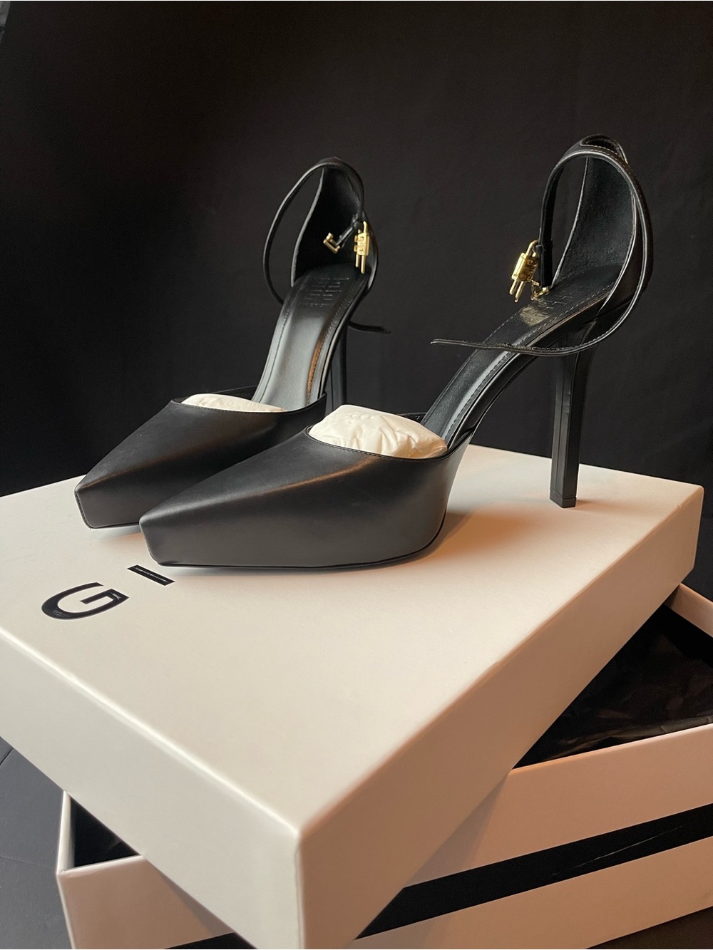 Givenchy Black Platform Pump Ankle-Strap  with Gold Hardware. Made in Italy!